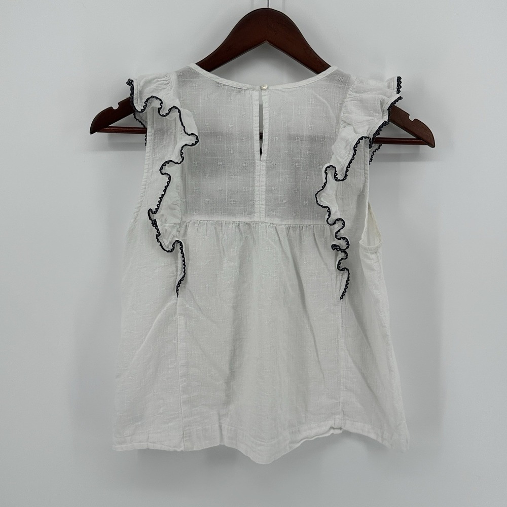 Madewell Women's M Ruffle Sleeve Embroidered Blouse White Sleeveless Top AO002 - Picture 5 of 7